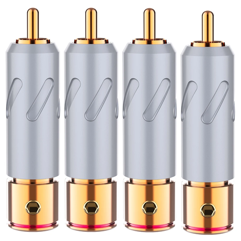 

Monosaudio 4pcs 99.995% Pure Copper Male RCA Plug Connector Audio Video Signal Input Output RCA Terminal 24kGold Rhodium Plated