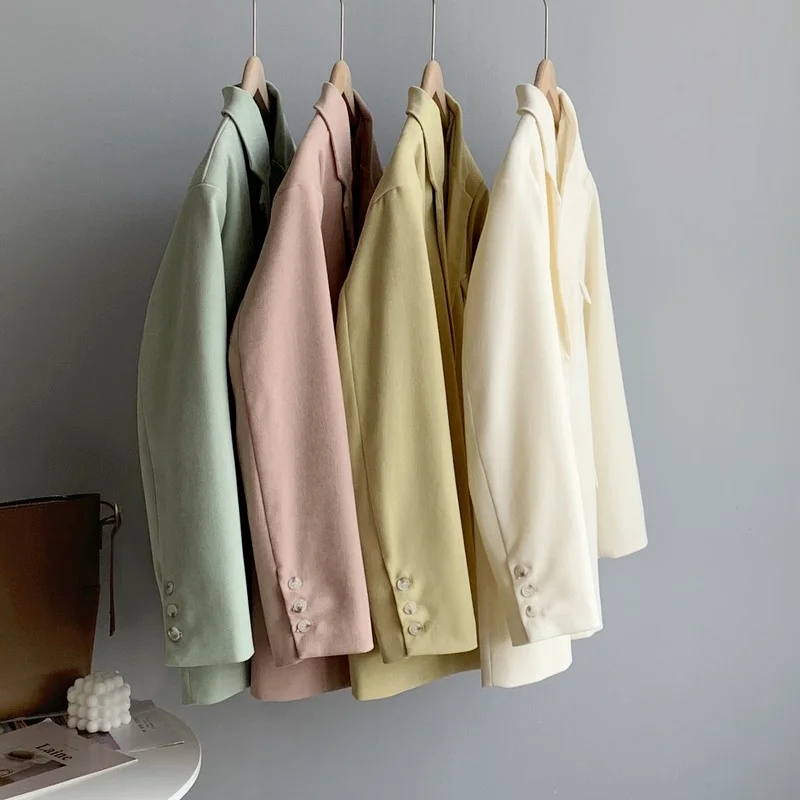 2023 Spring Fall Women Loose Solid Color Suit Jacket Female Candy Color Korean Casual Suit Jacket Woman Harajuku Long Sleeve