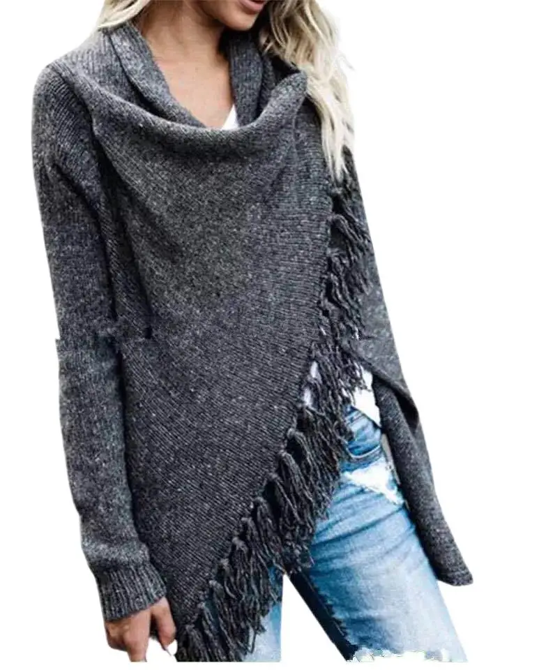 

2021 Europe and The United States mid - long slim fashion Suede diagonal coat sweater women