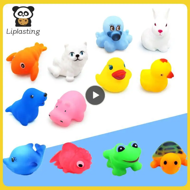 

Cute Animals Float Squeeze Sound Dabbling Toys Bath Swimming Water Toy For Children Soft Rubber Float Squeaky Bathing Toys Gift