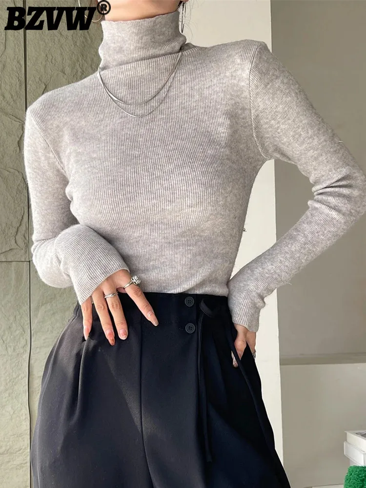 BZVW женский пуловер с высоким воротником и длинными рукавами однотонный свитер из