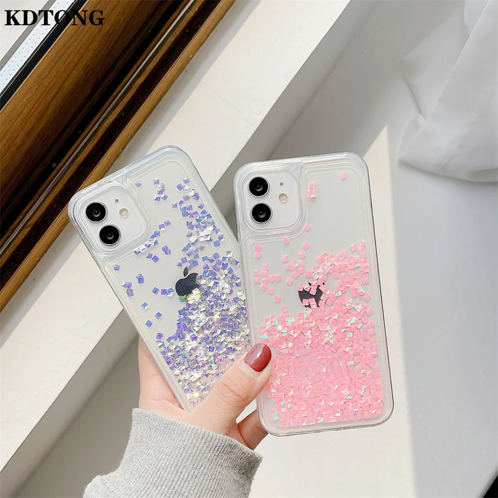 

Beautiful Phone Case for iPhone 13 12Mini 11 Pro Max X XSMax XR SE2020 7 8 Plus Capa Stereoscopic Diamond Quiksand Protect Cover