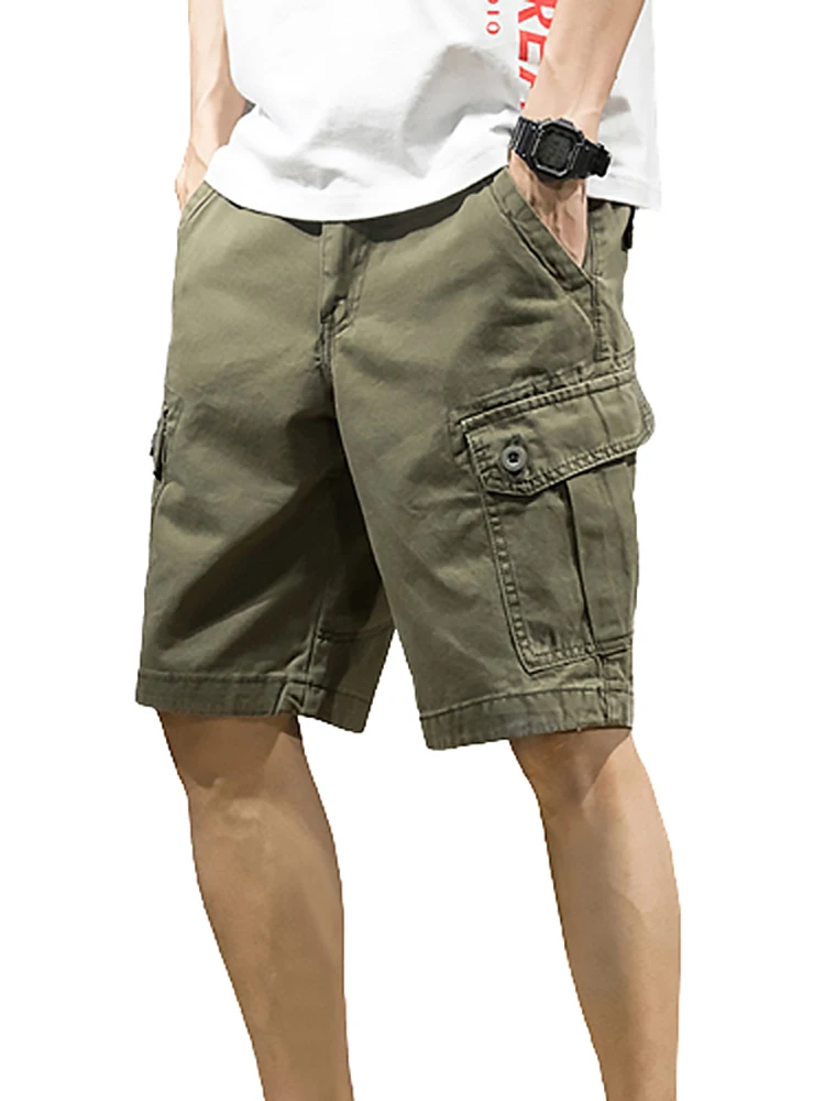 Summer Mens Shorts Fashion Loose Multi-pocket Shorts Solid Color Large Size Sports Casual Cargo Shorts Drop Shipping