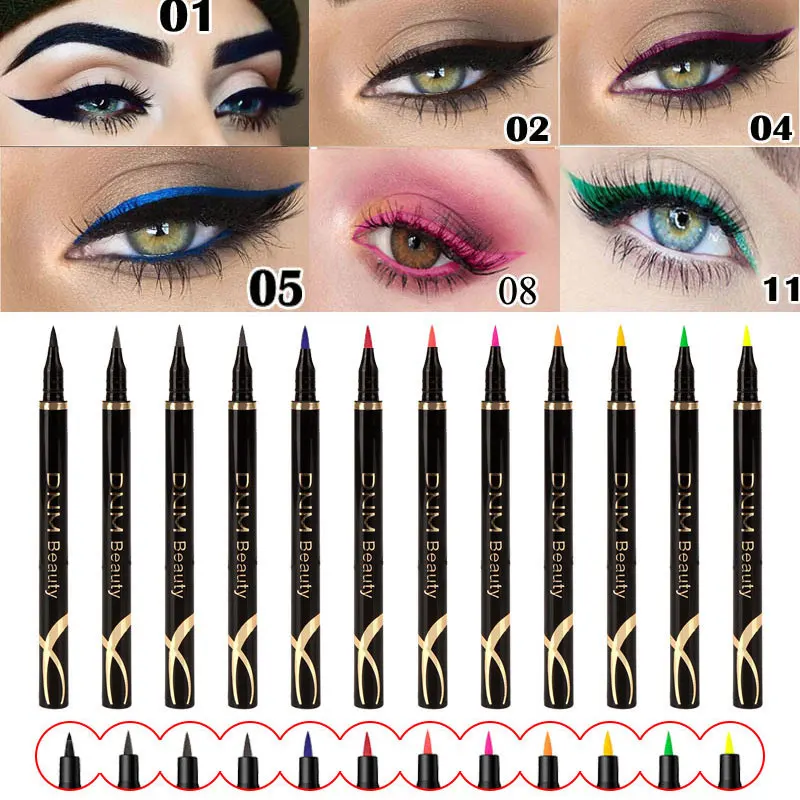 

12 Colors Liquid Eyeliner Pencil Waterproof Colorful Eye Liner Pen Highlight Neon Colorful Cat Eyes Makeup Tools Wholesale YZL9