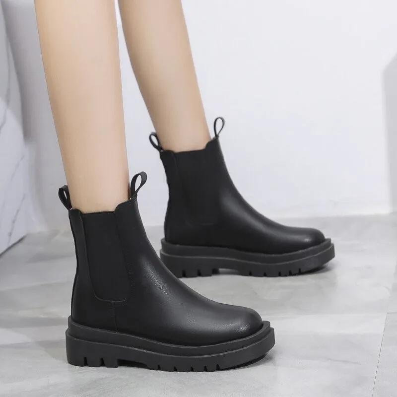 Women's Chelsea Boots Genuine Leather 2022 Autumn Winter Trend Thick-soled Women Ankle Boots All-match Marton Boots Ladies