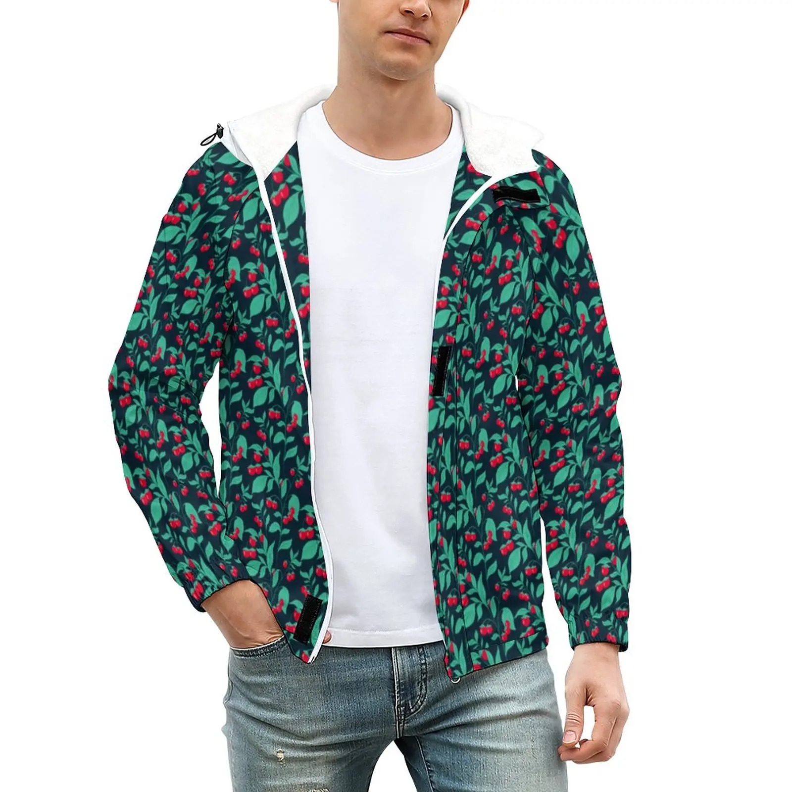 

Куртка мужская зимняя на молнии с принтом зеленых листьев, размеры до 5XL