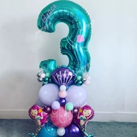 47pcs mermaid balloon set 30 tiffany blue number foil globos 1 2 3 4 5 years old little mermaid girl birthday party decoration