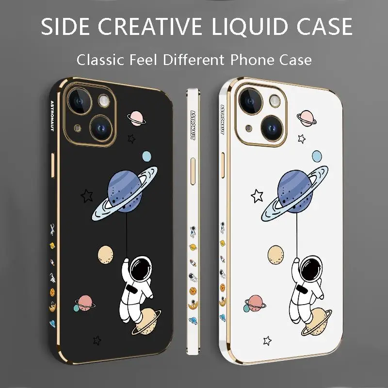 Interstellar Space Flyers Luxury Plating Phone Case For iPhone 14 13 12 11 Plus Pro Max Mini X XR XS SE2020 8 7 6 6S Plus Cover
