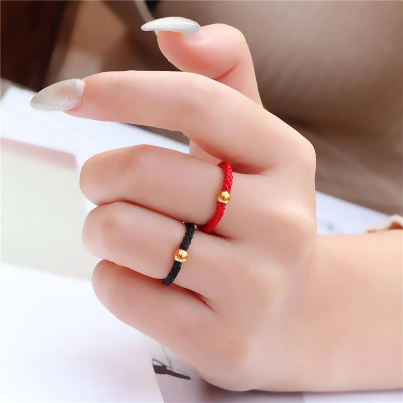 

Golden Beads Women Rings Fashion Personality Red Black Rope All-match Lucky Jewelry Accessories Dating Party Couple Rings Teens