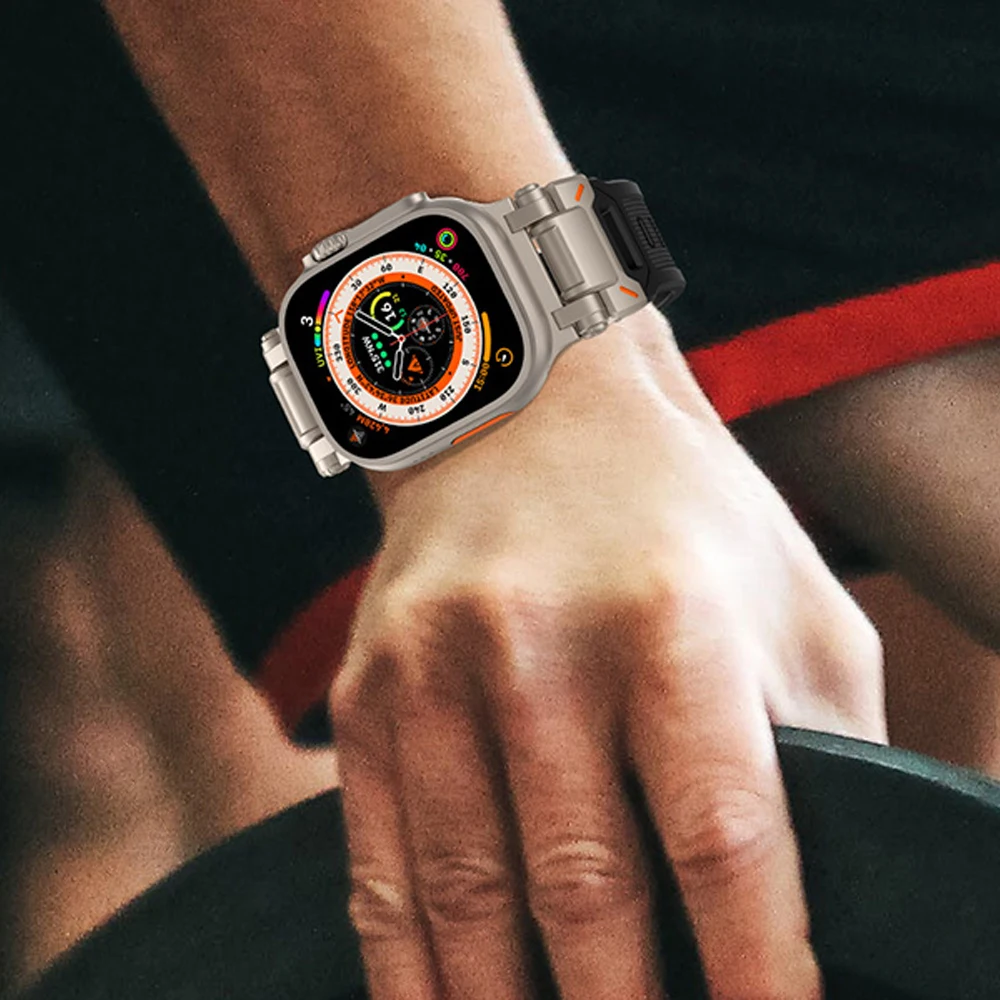 Силиконовый ремешок для Apple Watch Ultra 2 49 мм 45 44 42 прочный металлический + резиновый