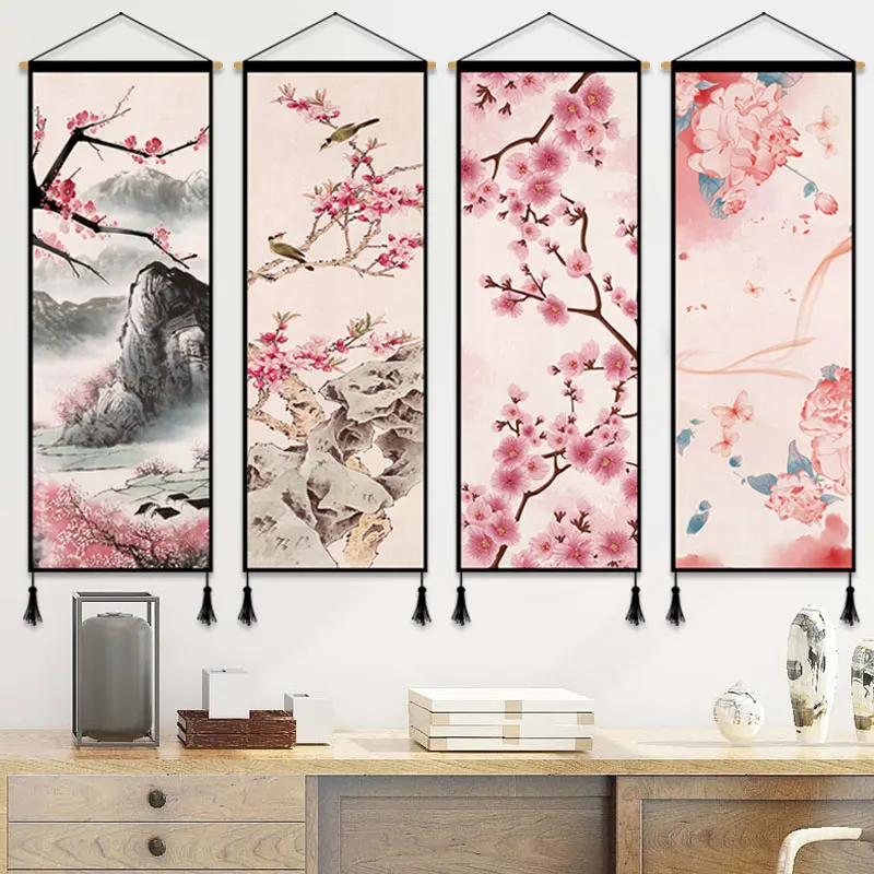 

Настенная картина в китайском стиле с цветами персика, для гостиной, офиса, домашний декор, эстетическое настенное украшение