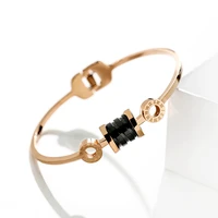 aradoo roman numeral titanium open bracelet 18k rose gold plated lucky bracelet