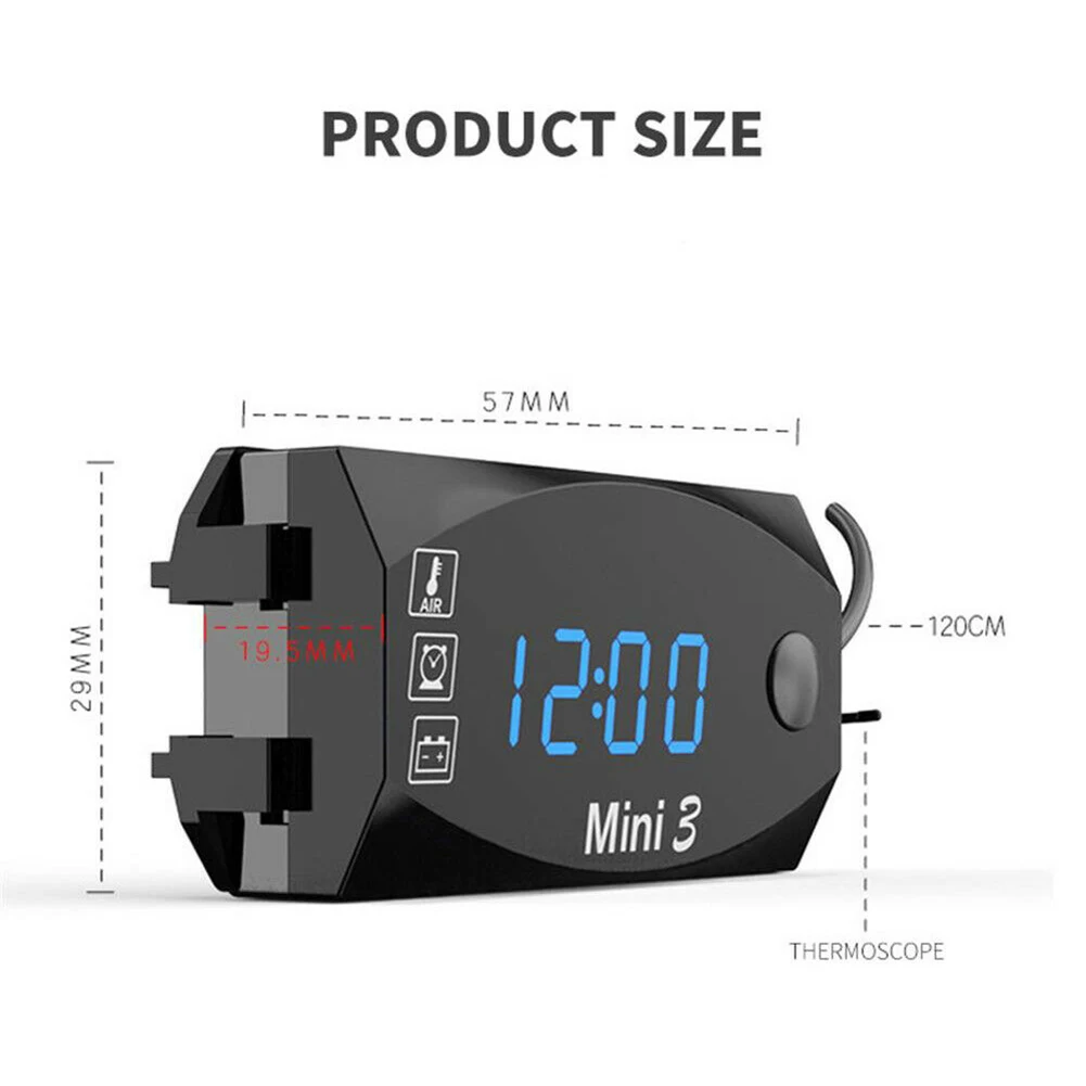 Motorcycle LED Electronic Time Clock + Thermometer +Voltage Voltmeter DC 6V-30V 3 In 1 Display Waterproof Dust-proof LED Watch enlarge
