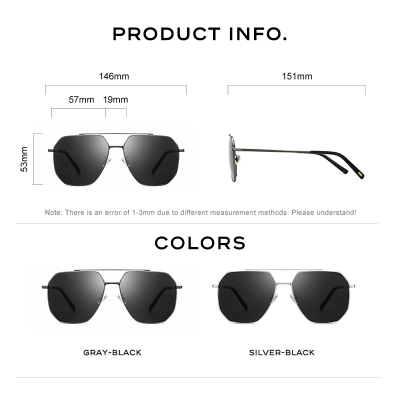 CAPONI Polarized Men Sunglasses Double Bridge Brand Design Alloy Black Shades For Male Car Driving Ray Cut Sun Glasses CP21007