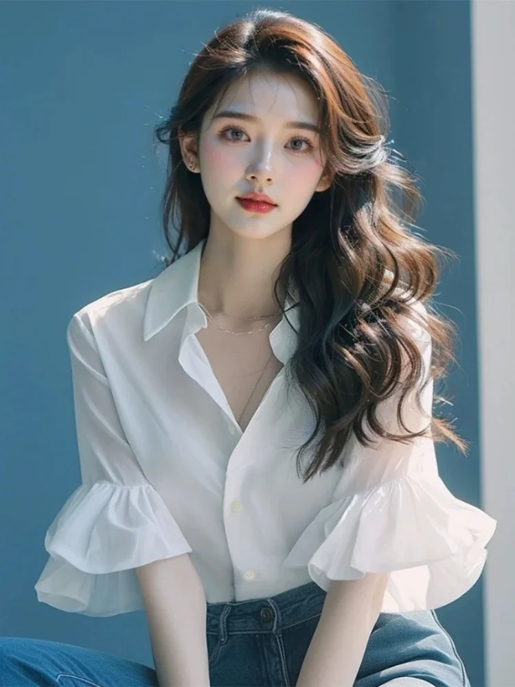 Женский топ с оборками рубашки и блузки летняя простая недорогая стильная