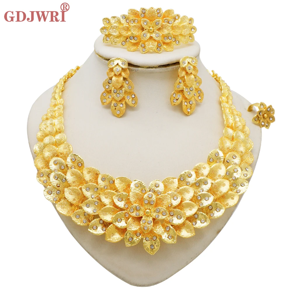 Нигерия Дубай золотого цвета нежный цветок женский комплект ювелирных изделий