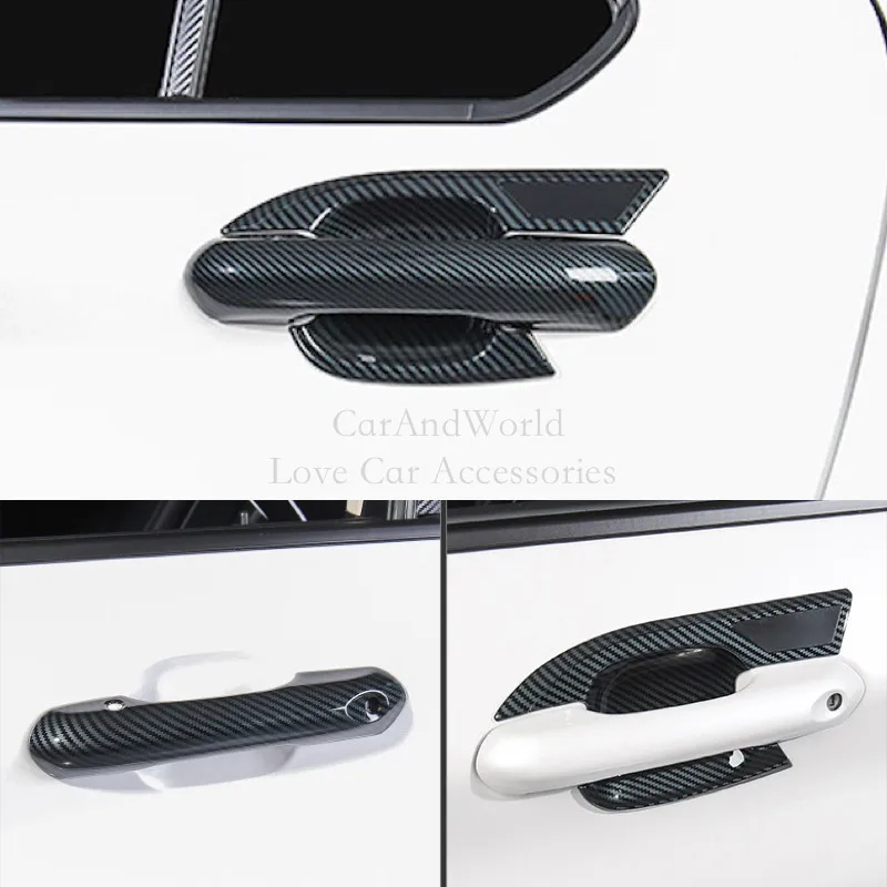 Manija de puerta de fibra de carbono, embellecedor Protector de cubierta de marco de tazón de puerta ABS para Ford Explorer 2020-2023, accesorios de estilo de coche