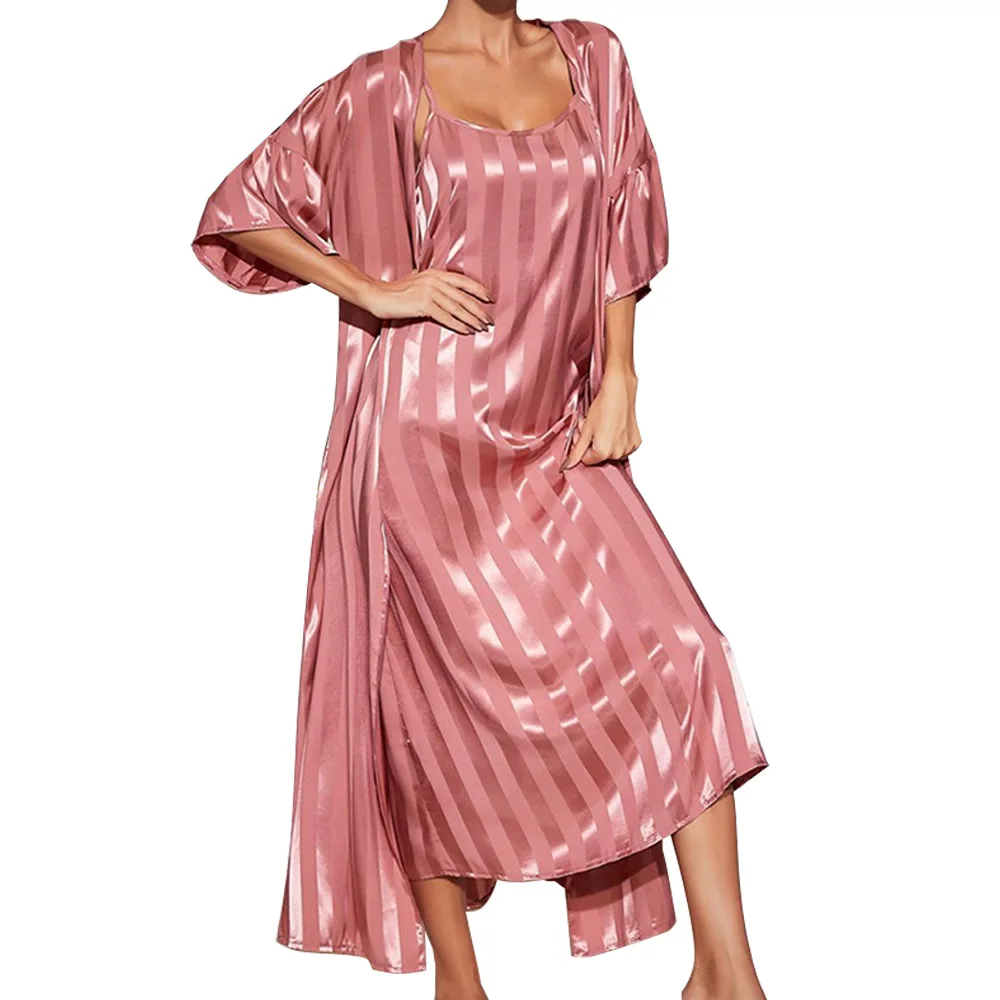 Summer Robe New Pajamas Women's Underwear Artificial Silk Casual Comfortable Suspender Skirt Nightgown Home Wear Two-Piece Set
