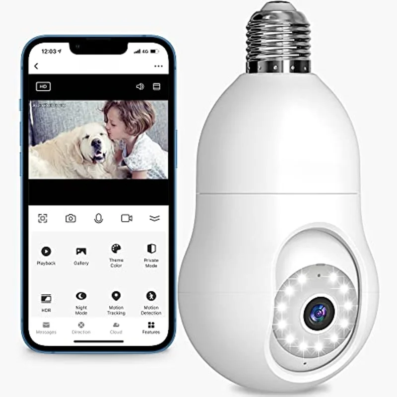 

4MP Bulb Security Camera 2.4GHz 360° 2K Security Cameras WiFi Outdoor Full Color Motion Detection Compatible with Alexa Proy