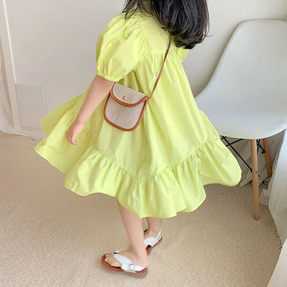 Однотонные платья с цветами для девочек Повседневное платье принцессы вечерние