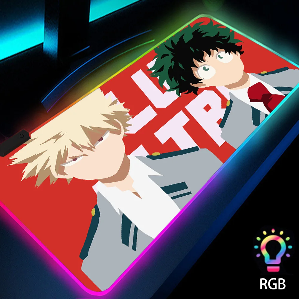 

My Hero Academia Mats with Backlight Pc Accessories Gaming Rgb Mouse Mat Led Computer Mousepad 800x300 Desk Table Mats Catper