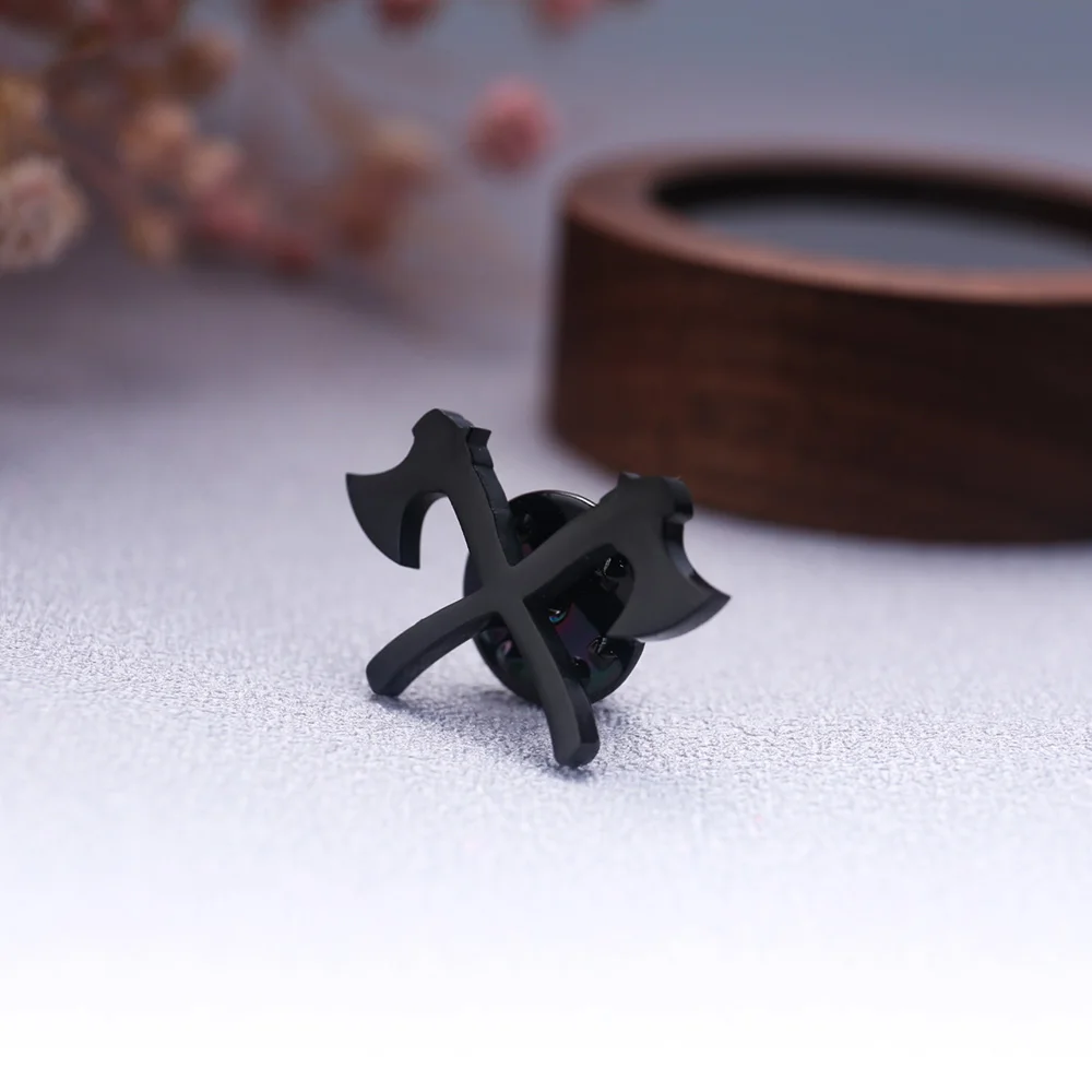 Tangula Vintage Viking Warrior Axe Brooches Stainless Steel Mens Shirt Suit Badge Pins Fashion Groomsman Wedding Jewelry Gifts