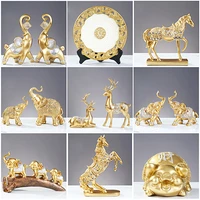 feng shui golden horse elephant statue decoration success home crafts lucky wealth figurine office desk ornaments deocr gift