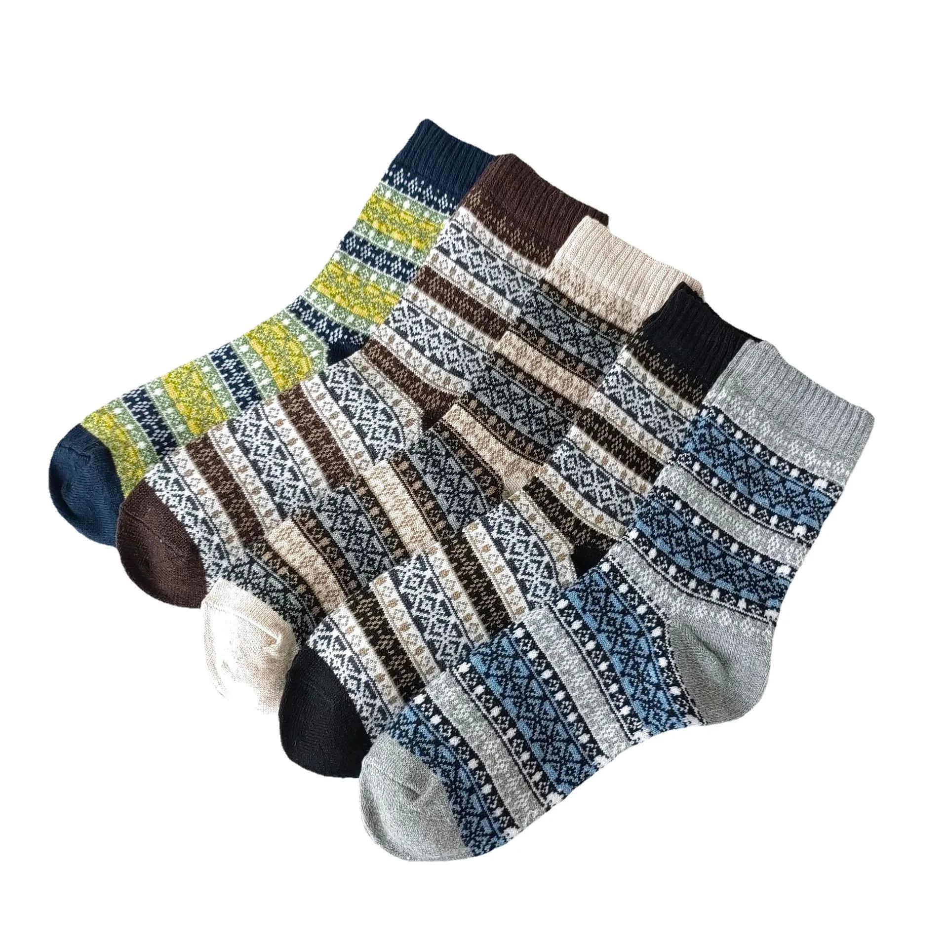 New male wool cotton mixed socks men's floor socks men retro ling thick thread socks thick and warm Various patterns