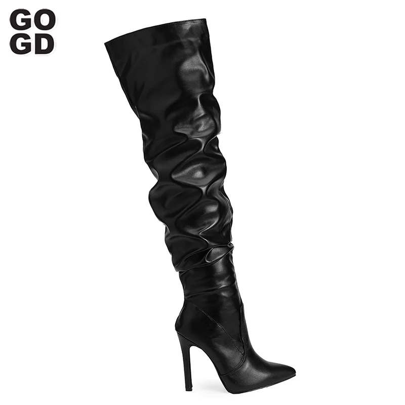 

GOGD Women's Over The Knee Boots Fashion Thigh High Boots Sexy Elastic Slim Pointed Toe Long Boots Party Night Club Big Size 42