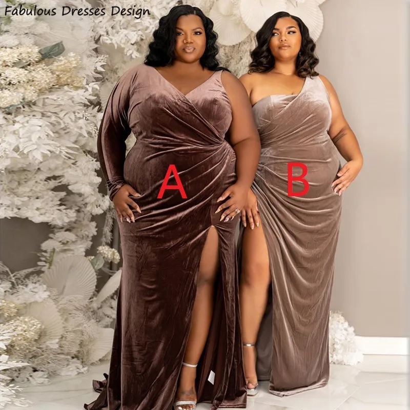 

Женское длинное бархатное платье-русалка, платье подружки невесты с разрезом и длинным рукавом, плиссированное платье с V-образным вырезом для свадебной вечеринки, платье для выпускного вечера