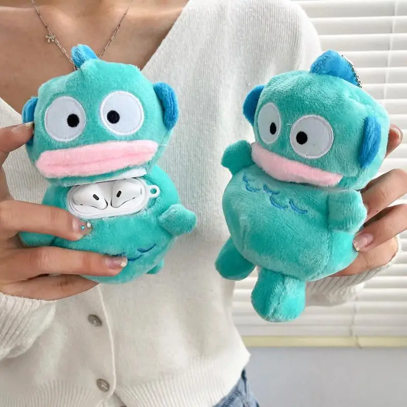 

Kawaii Sanrio Hangyodon плюшевая кукла Предотвращение падения гарнитура чехол Мультяшные беспроводные Bluetooth наушники защищают телефон мягкая игрушк...