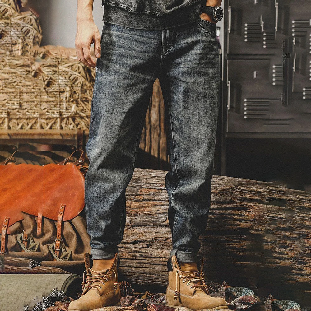 Men's Harajuku Jeans Straight Loose Fashion Wide Leg Pants Tide Brand High Street Western Style Classic Retro Casual Pants