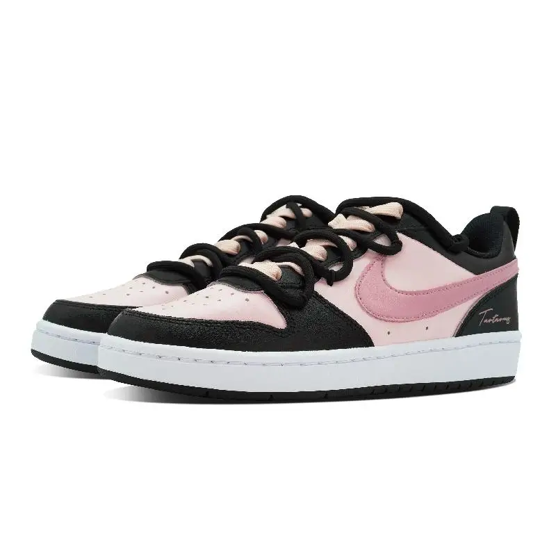 【Customize】Nike Court Borough Skateboarding Shoes Women's Low-top Black/White/Pink Sneakers shoes BQ5448-115