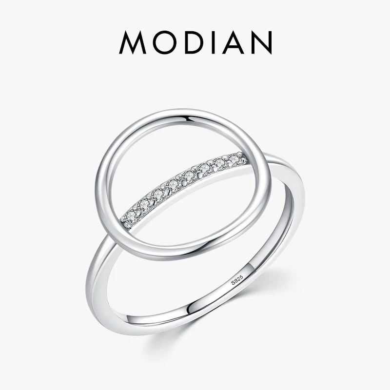 

MODIAN Genuine 925 Sterling Silver Round Ring For Women Dazzling Clear ZirconiaSimple Geometric Design Wedding Gift Anillos