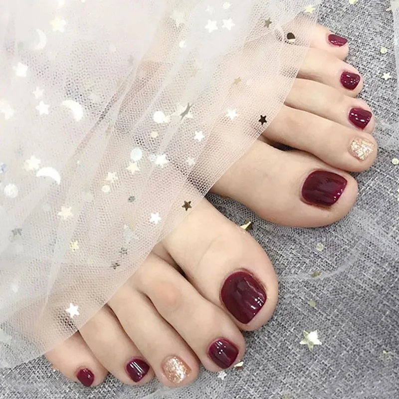 

24P Wearable Press On Acrylic Toenail Stickers Manicure Patch Foot Manicure Piece Removable Wearing Fake Nails Toenails Finished