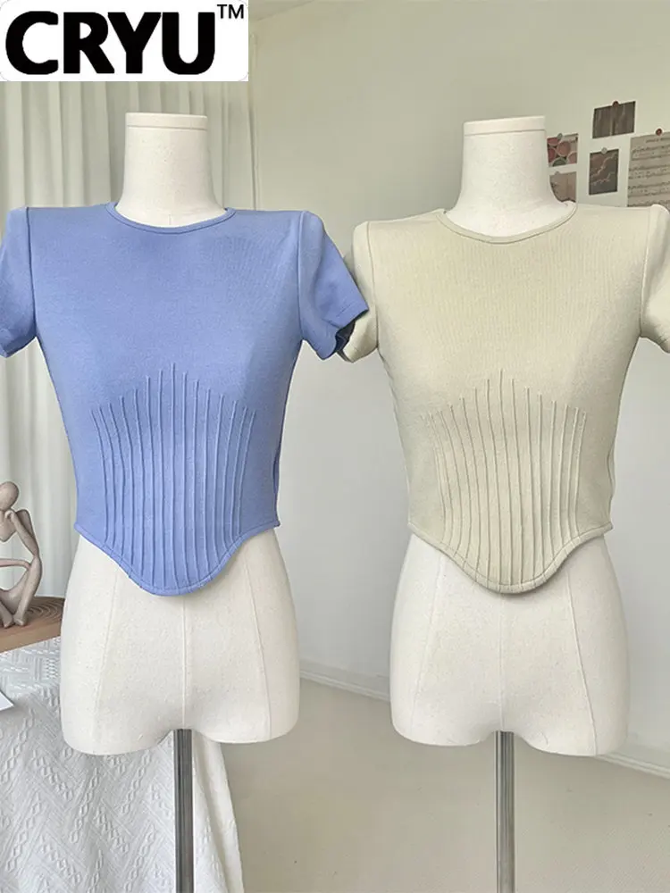 

Solid Color Women Simple Cozy Crop Tops O-neck Short Sleeve Slim Tee Female Irregular Hem Design Soft T-shirt 2023 Summer New