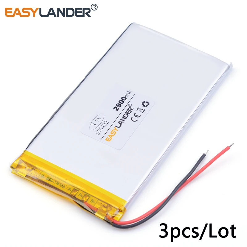

3pcs /Lot 2900mAh 575492 lithium Li ion polymer rechargeable battery for POWER BANK tablet pc dvr GPS cell phone MP4 SPEAKER