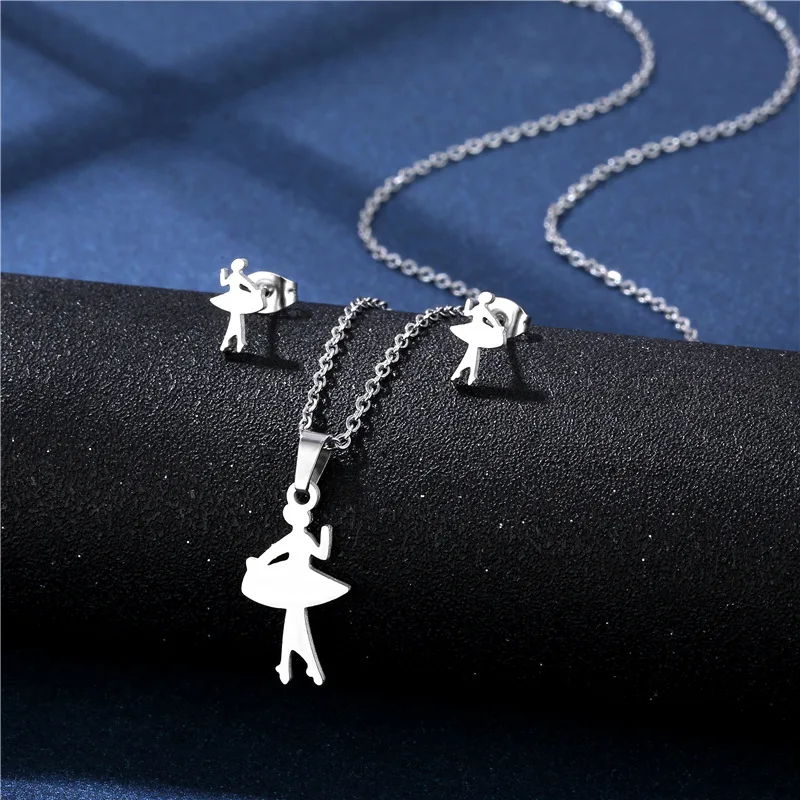 

Girl Temperament Super Fairy Ballet Stainless Steel Necklace Stud Set Student Simple Sweet Tied Necklace Set Ornaments