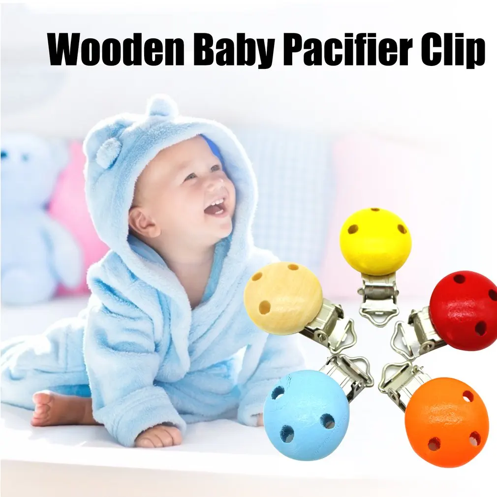 

5pcs Baby Pacifier Clips Metal Wooden Holders Cute Infant Soother Clasps Pacifier Chain DIY Accessories Tools Toy Soft Clips