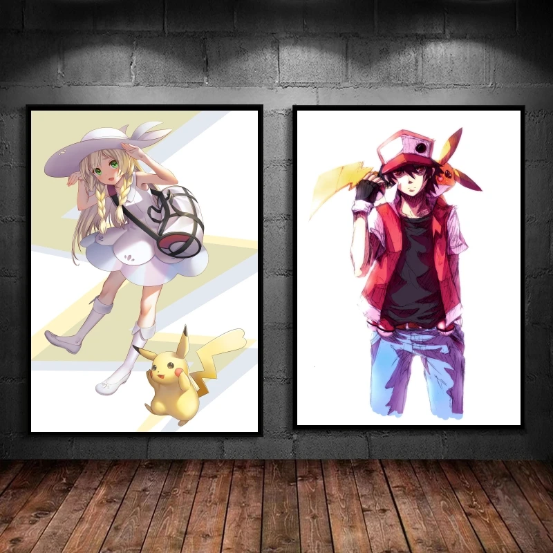 

Print On Canvas Pokemon Ash Ketchum Pikachu Living Room Picture Children's Bedroom Decor Decorative Classic Wall Art Home