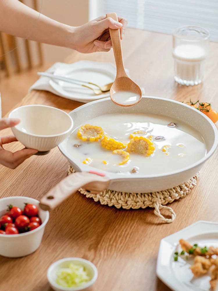 

Glass Lid Frying Pan Oil Splash Protection Non Stick Medical Stone Frying Pan Deep Classic Sandwichera Kitchen Decoration OC50PG