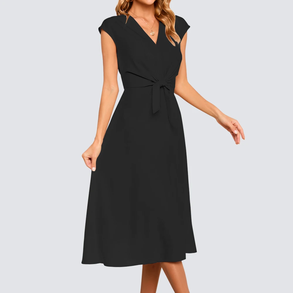 Женское однотонное платье на завязках Элегантное расклешенное ТРАПЕЦИЕВИДНОЕ