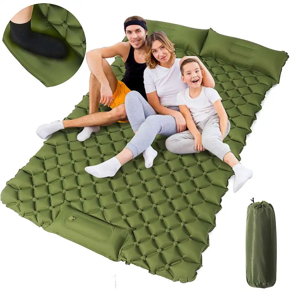 

2Person Outdoor sleeping pad fast filling air bag camping mat inflatable mattress with pillow life rescue cushion pad For Hiking