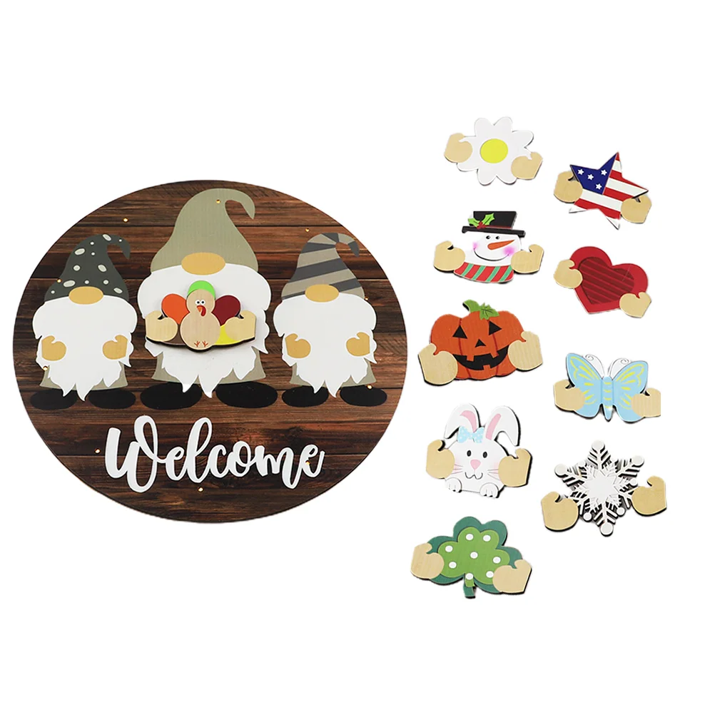 

1 Set of Decorative Door Plate Household DIY Prop Luminous Wooden Wall Hanging