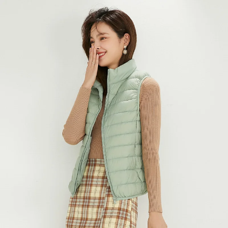 

Women's Autumn And Winter Down Vest Jacket Solid Color Light Warm Full Matching Jacket Plus Size Stand-up Collar Zipper Top