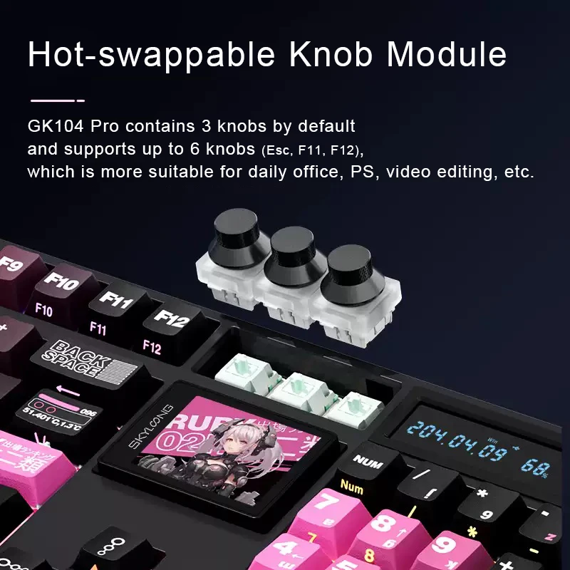 SKYLOONG GK104 Pro Электронная клавиатура Полноразмерная 8000 Гц 3 - модовая беспроводная игровая клавиатура RGB Подсветка Настройка клавиатуры с клавиатурой Макропбит Клавиатура с калькулятором для офисных  игровых (art.: 3920cd145eb43) - 3920cd145eb43