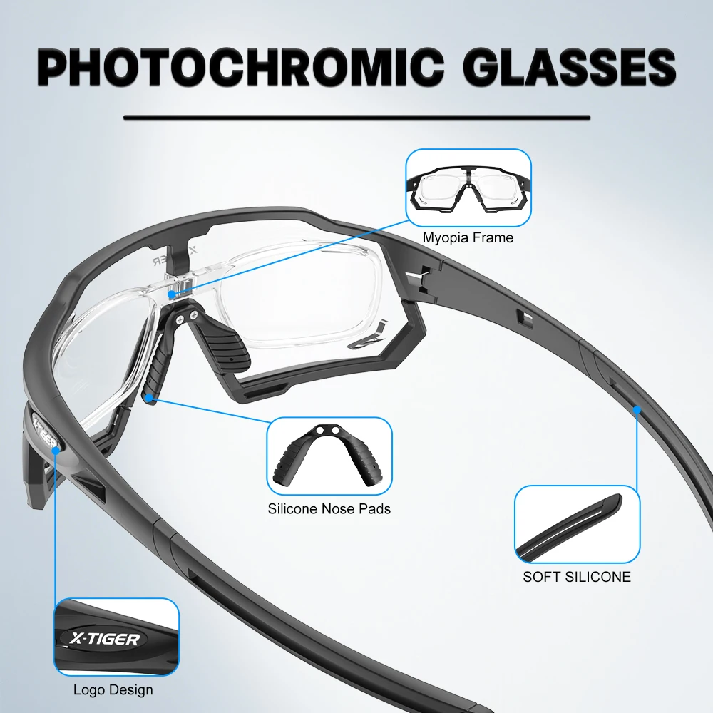 Поляризованные фотохромные солнцезащитные очки для езды на велосипеде X-TIGER