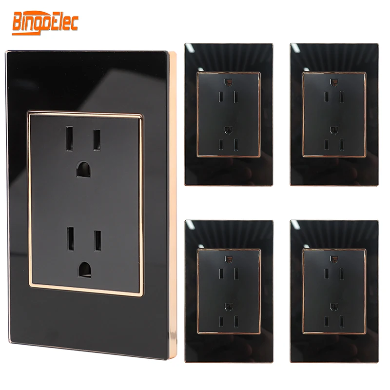 

Bingoelec Dual Wall Power Socket US Duplex Socket White Black Crystal Glass Panel Plug Electrical Outlet For Home Improvemet