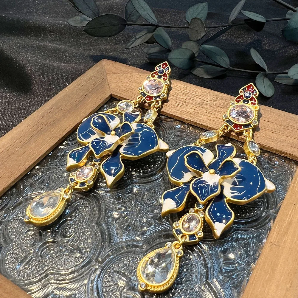 Синие серьги с цветком и глазурью подвесной светильник роскошные женские