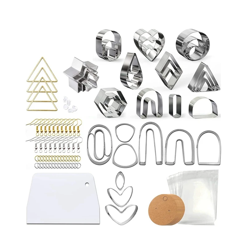 

141Pcs Polymer Clay Cutters with Earring Hooks Earring Cards Jump Rings Earring Frame Clay Scraper for Jewelry Making